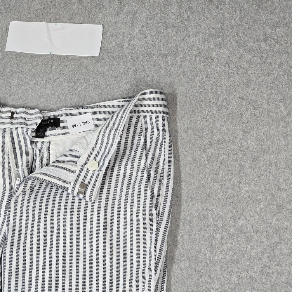 Banana Republic Women Pants 6 White Cotton Linen Striped Dress Pants Avery Slim